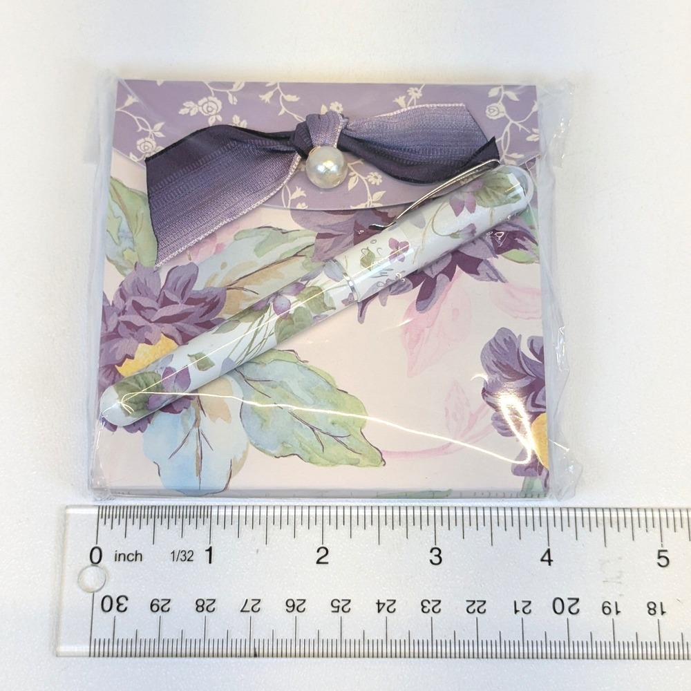 Lady Jayne Floral Matchbook Notepad & Pen Set Purple Cottage Shabby Chic (Read) - Picture 3 of 3
